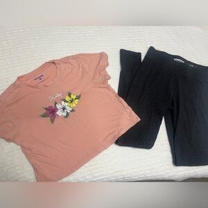 Hurley cropped coral T-shirt, Sonoma dark gray skinny leggings, xsmall outfit